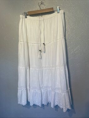 Cynthia Rowley White Eyelet Tiered Maxi Skirt